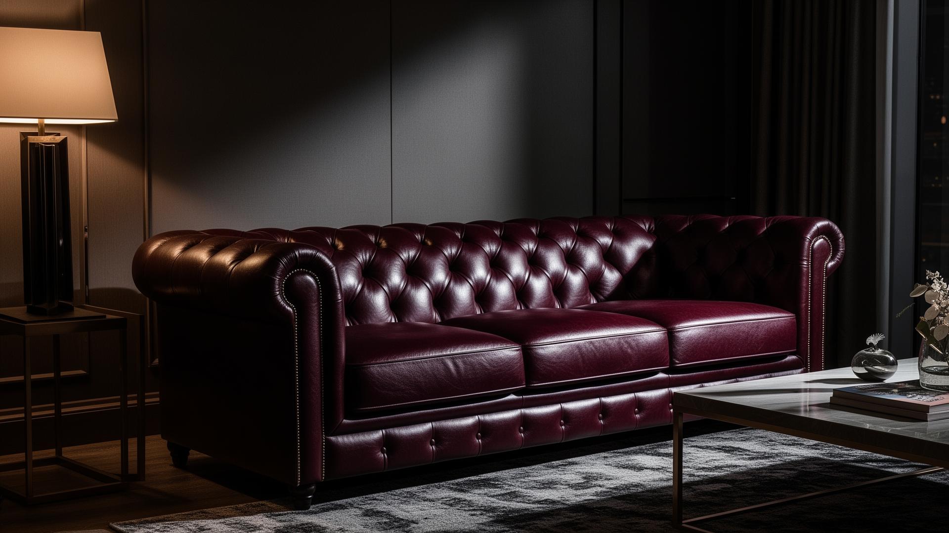 Luxury burgundy leather sofa by SMG Upholstery